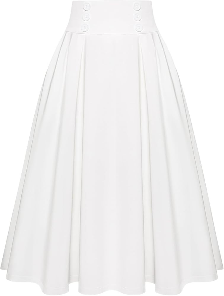 Belle Poque Women's Vintage High Waist Pleated Midi A-Line Skirt with Pockets | Amazon (US)