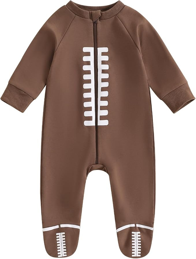 Qiylii Newborn Baby Boys Girls One Piece Football Footies Pajamas Zip-Up Footed Romper Jumpsuit S... | Amazon (US)