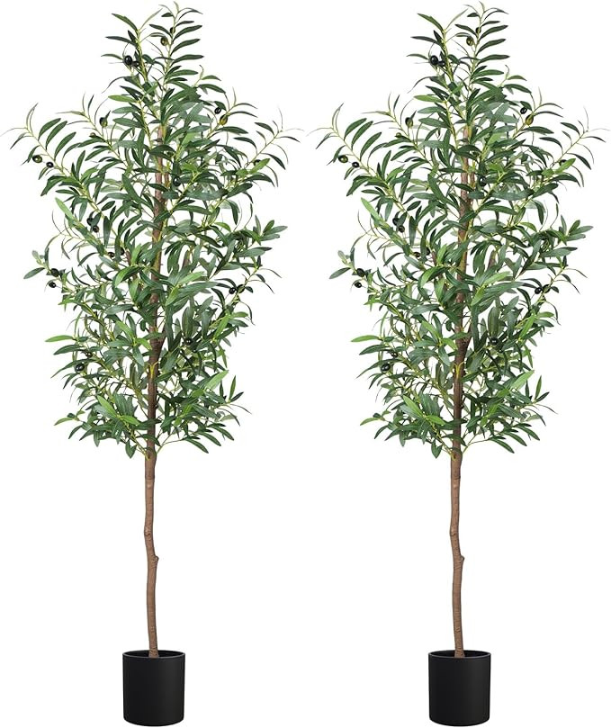 Fake Olive Tree, 5FT 2Pack Tall Plants Olive Trees 60in Silk Plant with Trunk and Realistic 536 L... | Amazon (US)