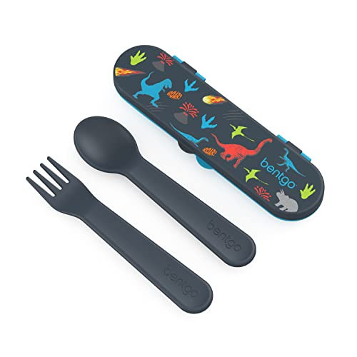 Bentgo® Kids Plastic Utensil Set - Reusable Fork, Spoon & Storage Case, PFAS- & BPA-Free, Easy-Grip Handles, Lightweight, Dishwasher Safe, School Lunch, Travel & On-the-Go (Dinosaur) | Amazon (US)