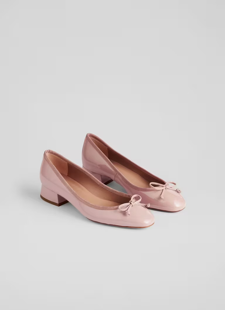 Aurelie Pink Leather Grosgrain Ballerina Court Shoes | L.K. Bennett (UK)