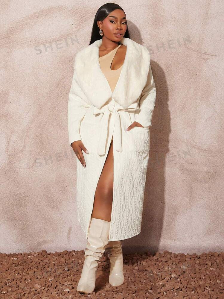 SHEIN SXY Plus Size Long Sleeve Hooded Drawstring Cardigan Coat | SHEIN