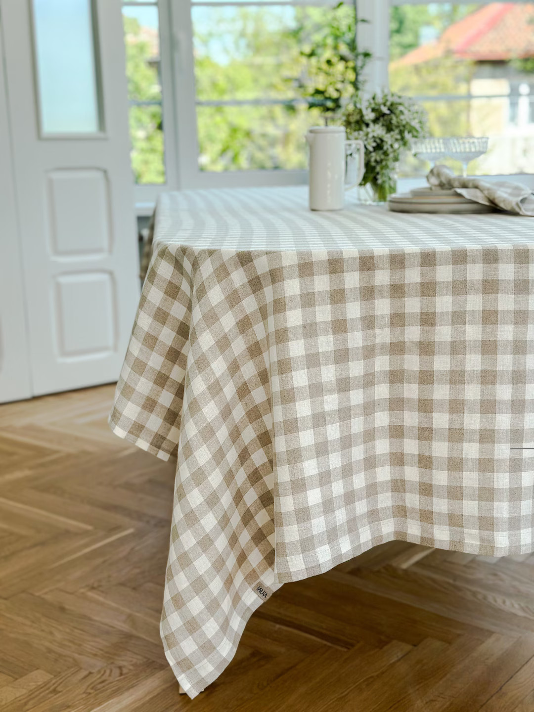 Checkered Washed Linen Tablecloth in Beige White/grid Check Farmhouse Dinner Tablecloth/classic G... | Etsy (US)