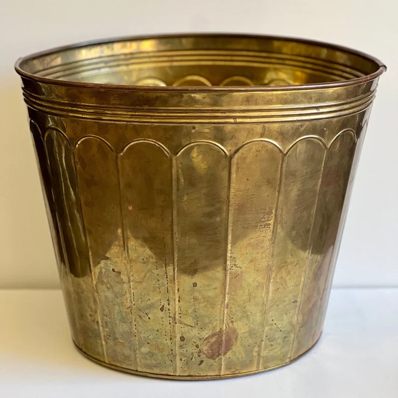 Vintage Round Brass Planter Indoor Flower Pot With Patina Wear 12 X 14 - Etsy | Etsy (US)