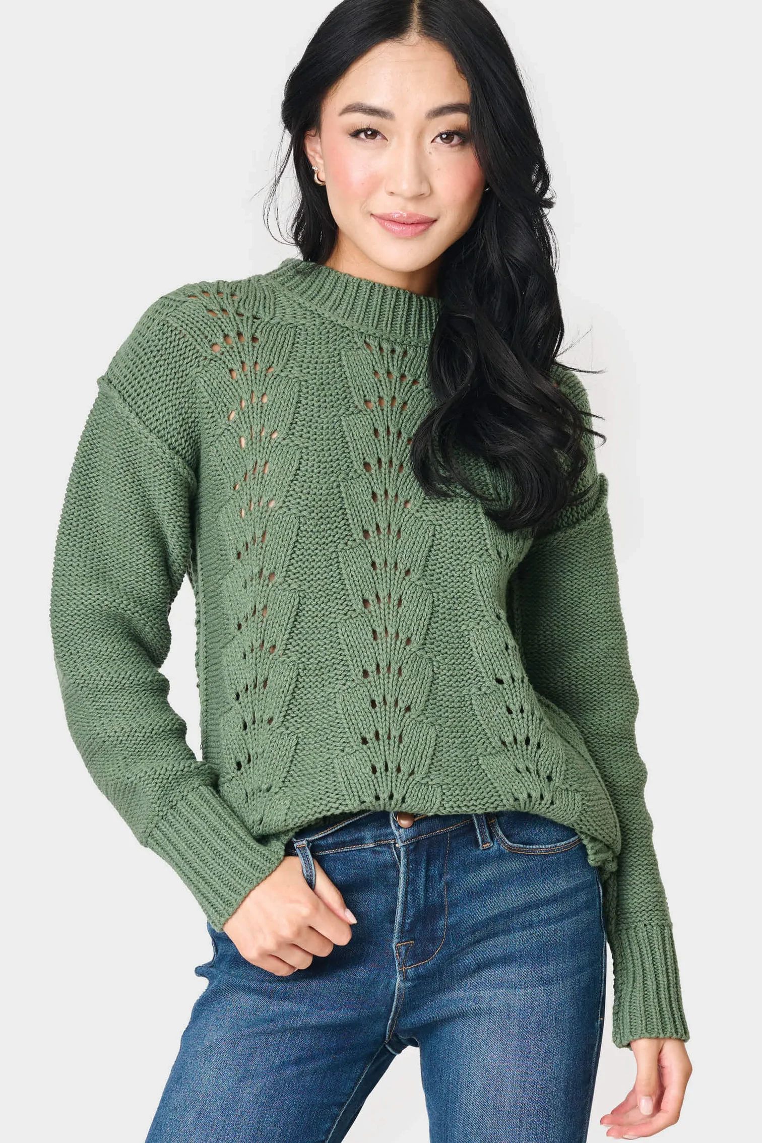Long Sleeve Pullover Scallop Stitch Sweater | Gibson