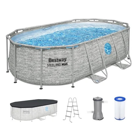 Bestway Power Steel Swim Vista 14’ x 8'2" x 39.5” Metal Frame Above Ground Pool, Stone | Walmart (US)