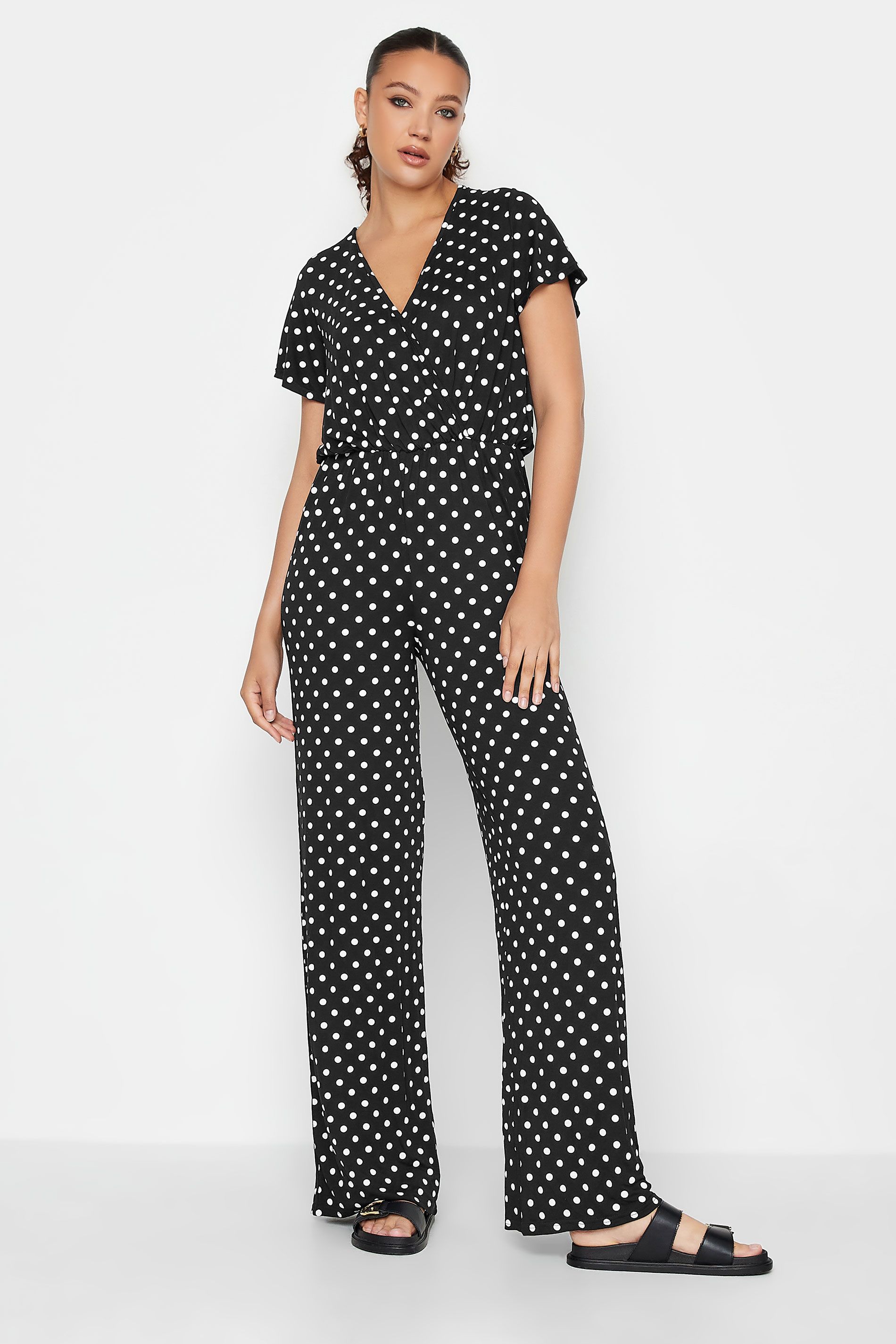 LTS Tall Black Polka Dot Wrap Jumpsuit | Long Tall Sally