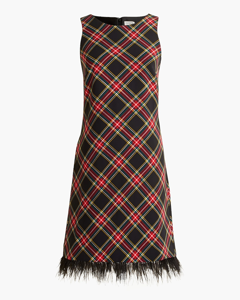 Tartan feather-trim mini dress | J.Crew Factory