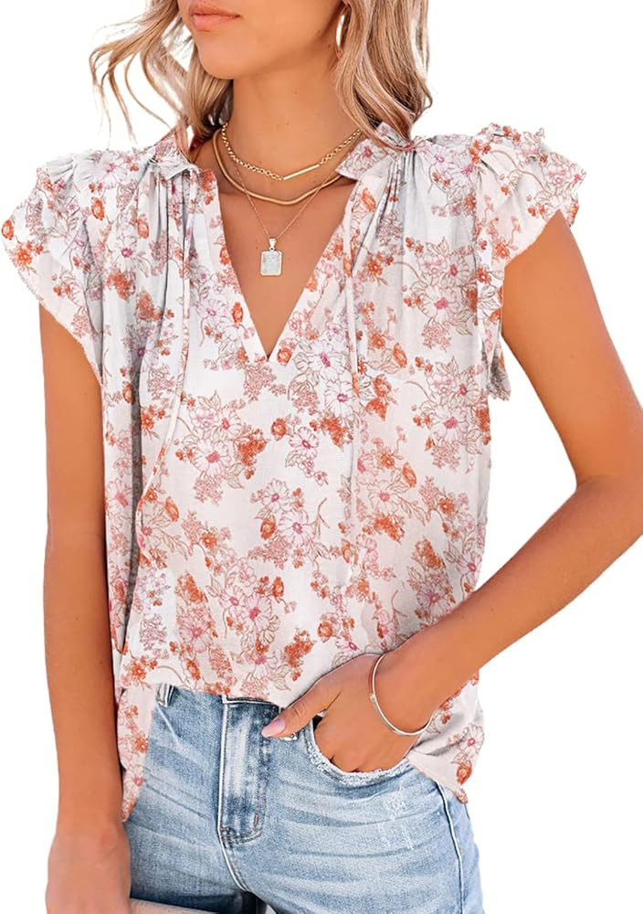 Dokotoo Women's Casual V Neck Tops Drawstring Short Sleeve T Shirt Blouses | Amazon (US)