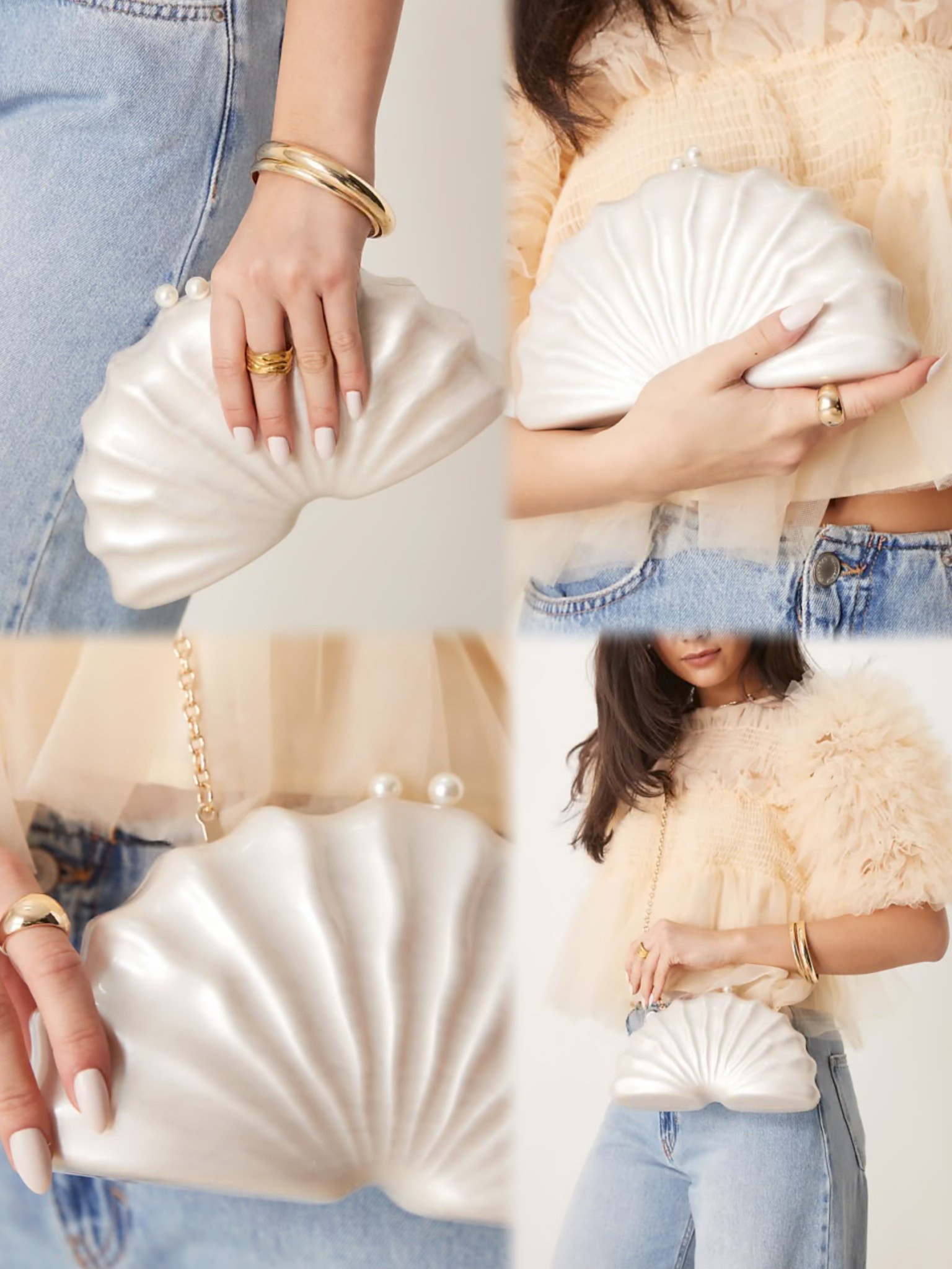 How chic is this pearlescent seashell clutc. The best part it also has a detachable chain strap so you can wear it as a crossbody etc 

#LTKStyleTip #LTKFindsUnder100