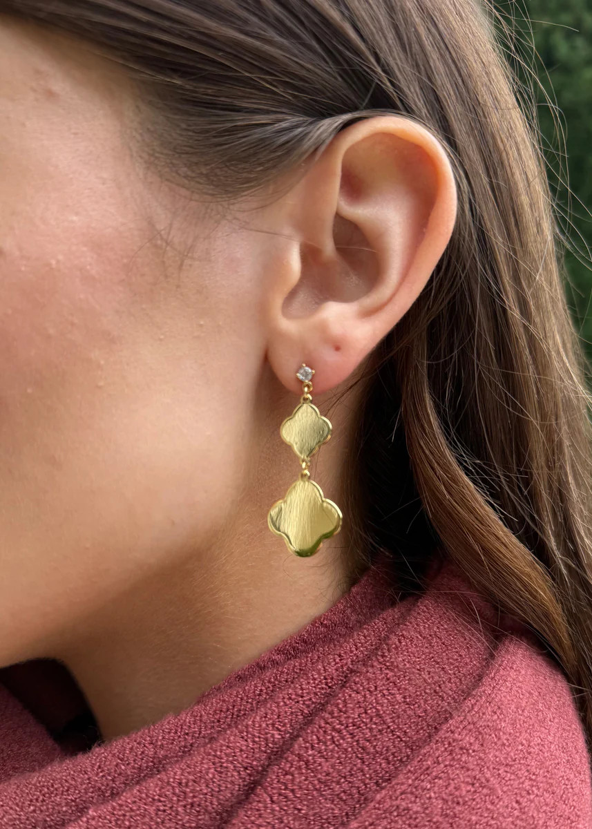 Declan Gold Dipped Double Clover Dangle Earrings | Benaar La