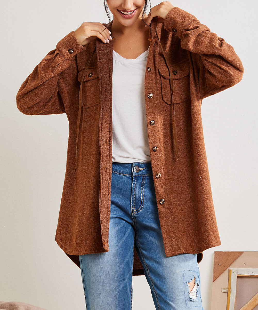 Simple by Suzanne Betro Women's Non-Denim Casual Jackets 101TAUPE - Tan Oversized Button-Up Hooded S | Zulily