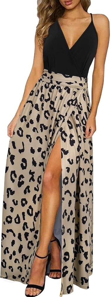 Newshows Women Summer 2025 Maxi Dress Vacation Floral Spaghetti Strap Spring Casual Boho Split Be... | Amazon (US)