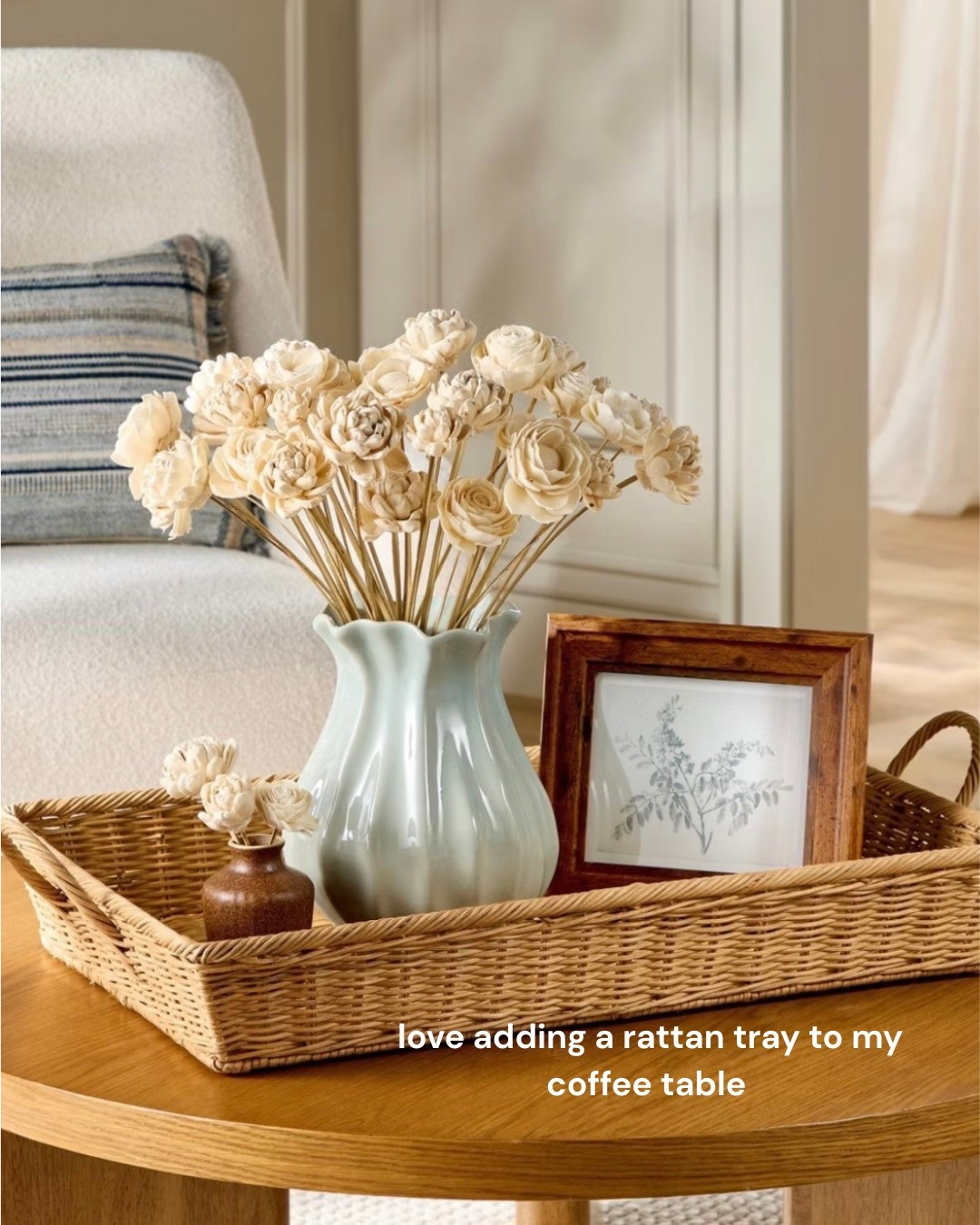Rattan Storage Tray 
Coffee Table arrangement 
Wicker tray
#rattantray #coffeetable 
#homedecor 

#LTKHome #LTKdayinmylife #LTKFindsUnder100