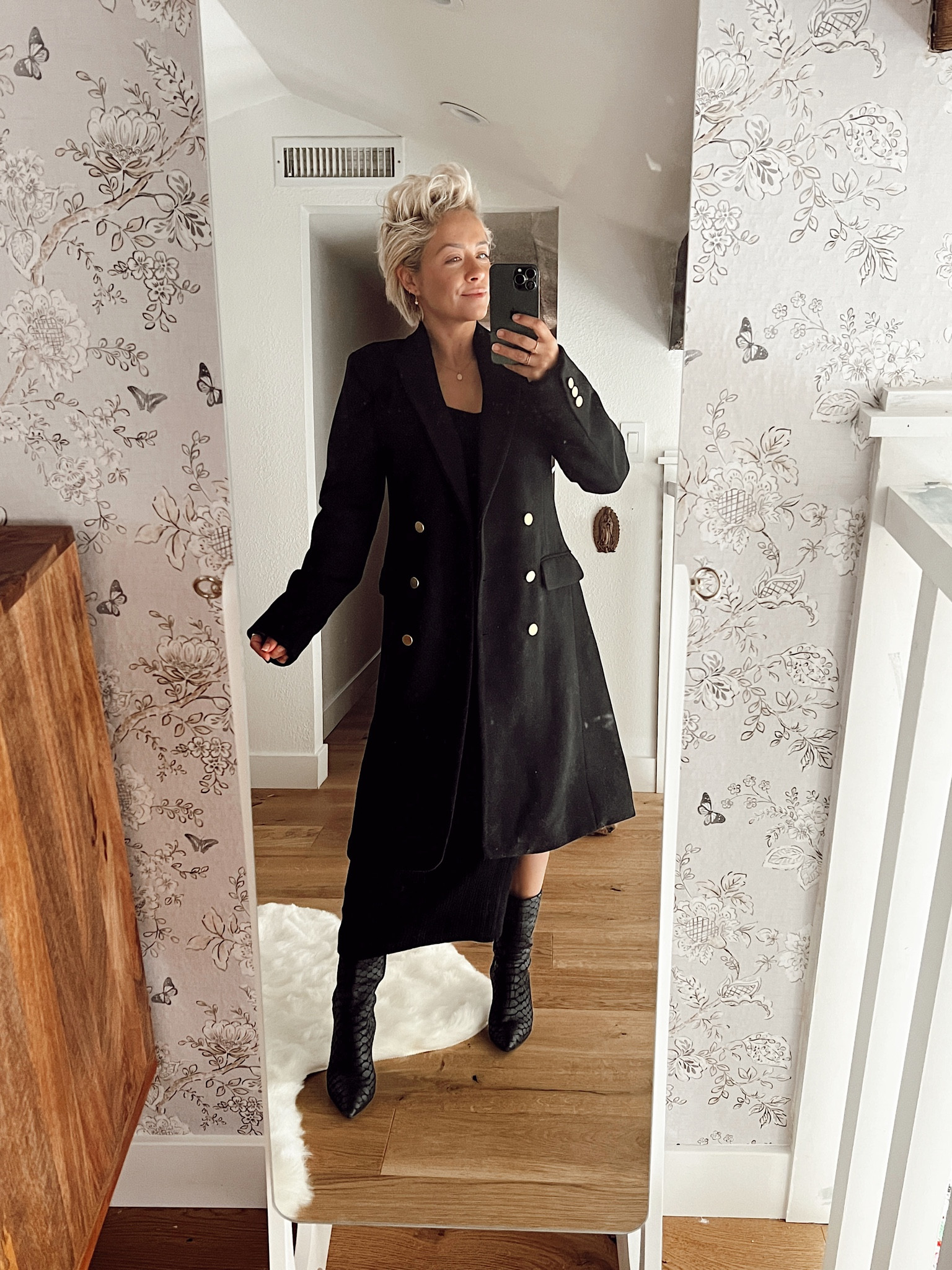 Sweater dress and black coat with brass buttons from @walmartfashion #walmartfashion #walmartpartner 

#LTKstyletip #LTKfit #LTKunder100