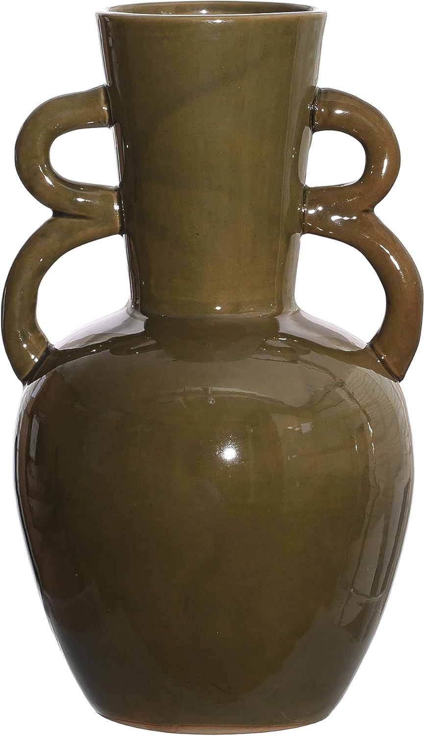 Creative Co-Op 8.5 Inches Stoneware Handles and Reactive Glaze, Olive Green Vase | Amazon (US)