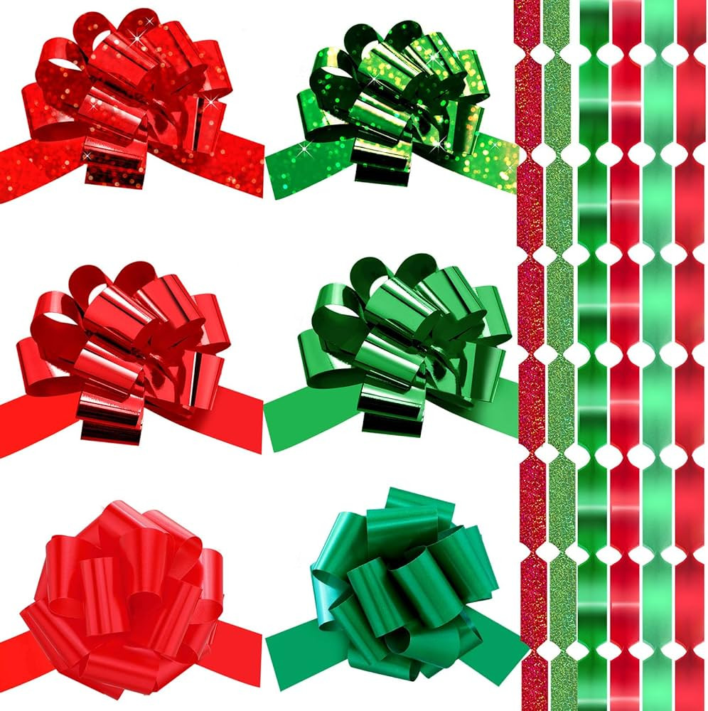 Syhood 48 Pcs Christmas Bows for Gift Wrapping 5 Inch Large Pull Bows Reusable Assorted Wrap Ribbon for Christmas Holiday Gift Wrapping Xmas Tree Wedding Party Decoration(Red, Green) | Amazon (US)