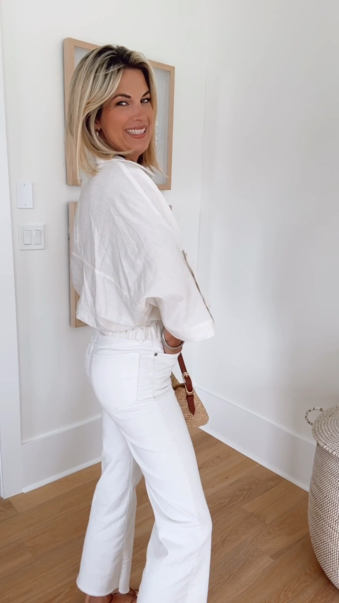 Wearing size small in the safari blouse and 27 tall in the white jeans. I’m 5’11”.  Sandals true to size.

#LTKgrwm #LTKOver40 #LTKTall
