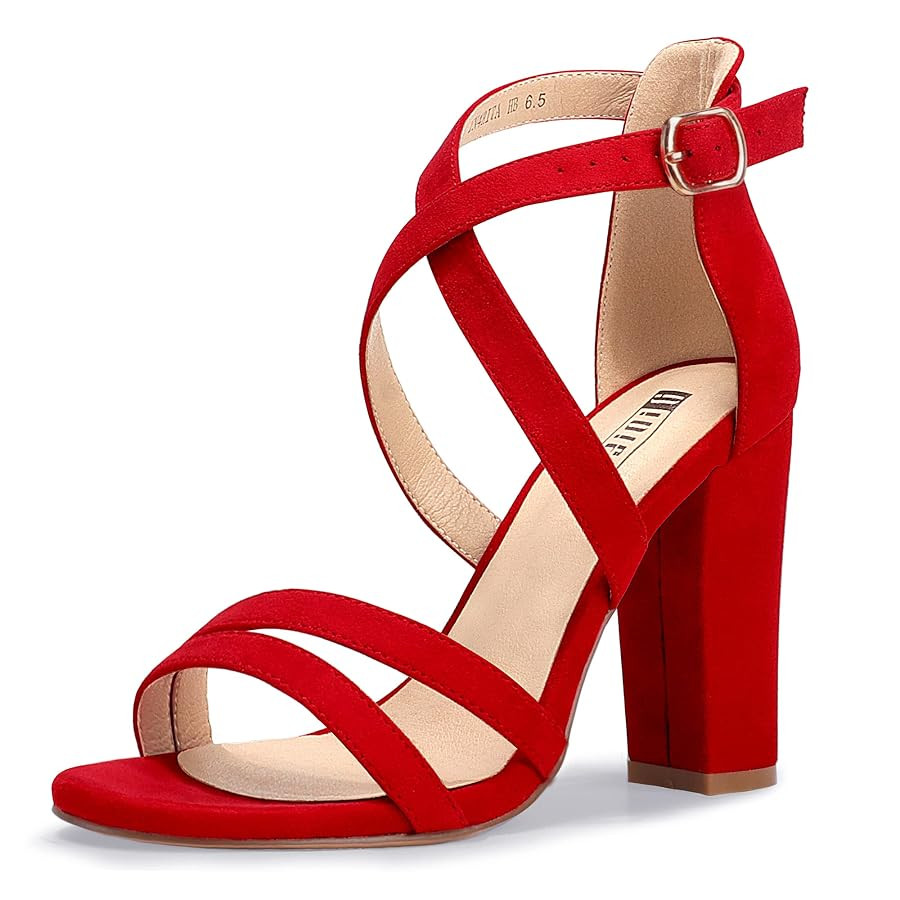 IDIFU Women's Chunky High Heel Sandal Strappy Open Toe Ankle Strap Dress Shoes for Women Bridesma... | Amazon (US)