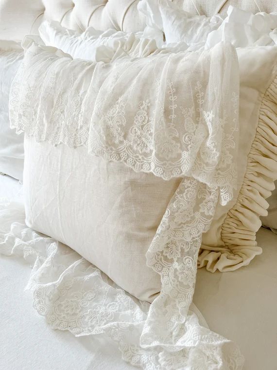 Ivory Linen & Lace Throw Pillow - Etsy | Etsy (US)