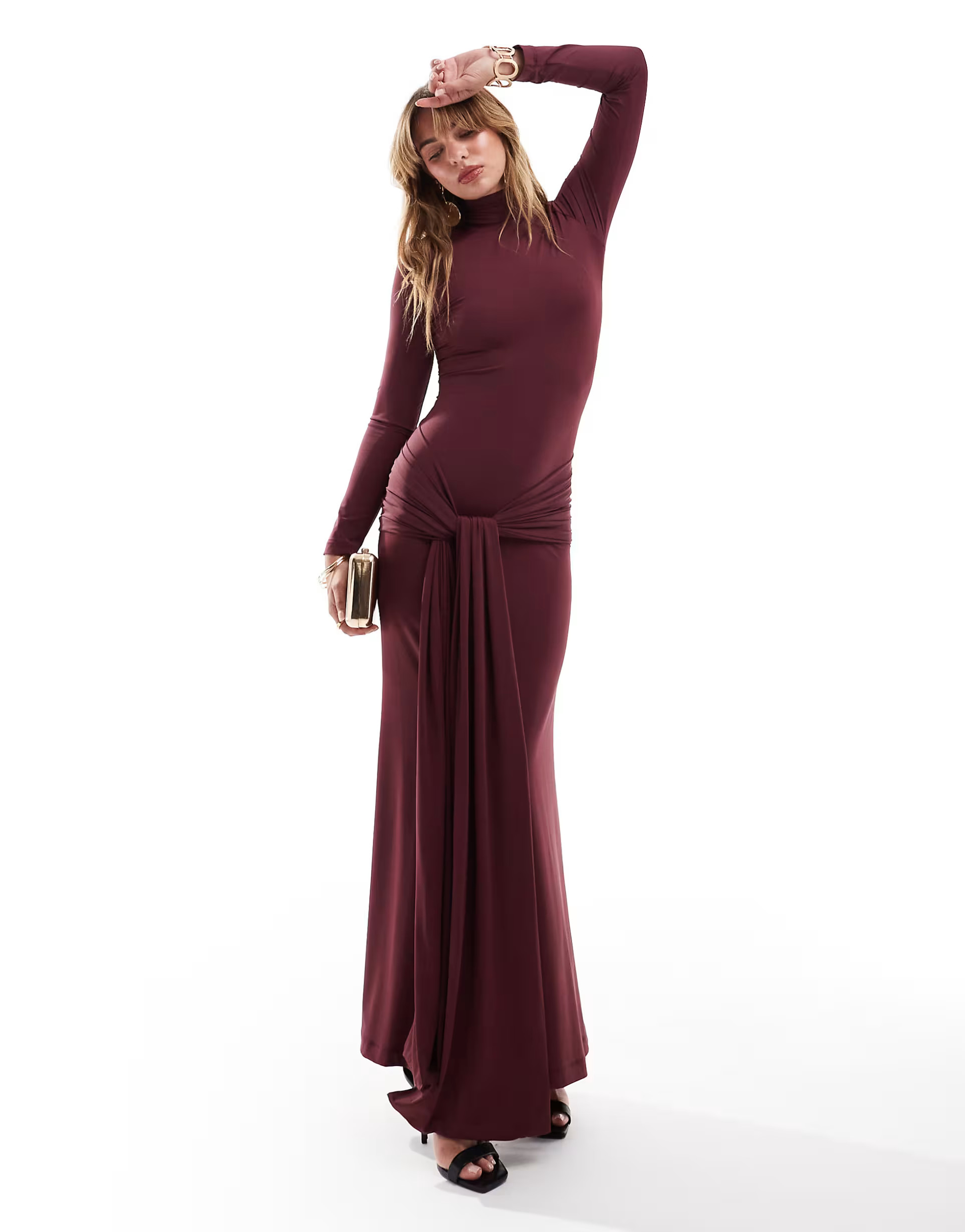Bardot tie front maxi dress in plum | ASOS (Global)