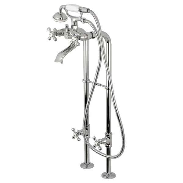 Kingston Brass Kingston Three-Handle 2-Hole Freestanding Tub Faucet with Supply Line and Stop Val... | Wayfair North America