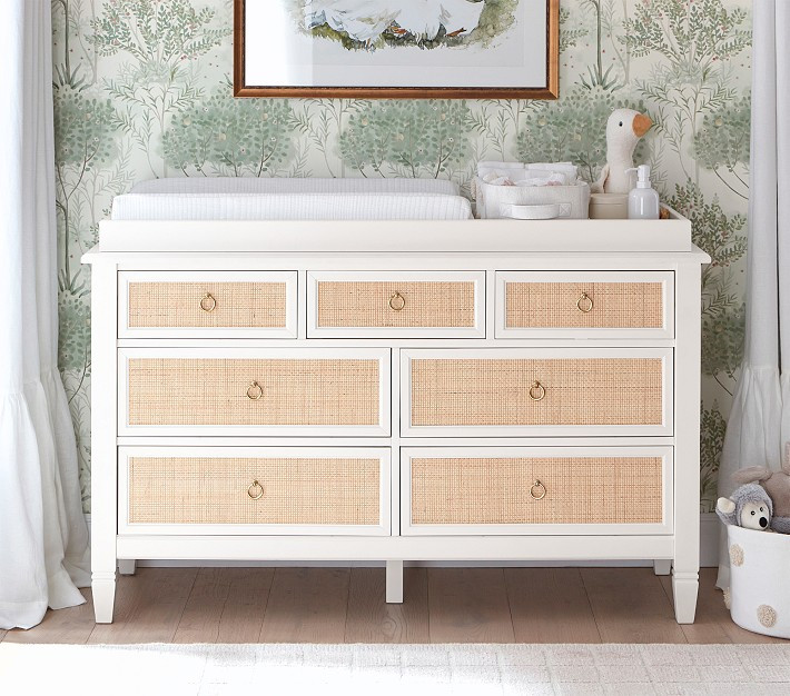 Ava Regency Caned Extra-Wide Nursery Dresser & Topper | Pottery Barn Kids