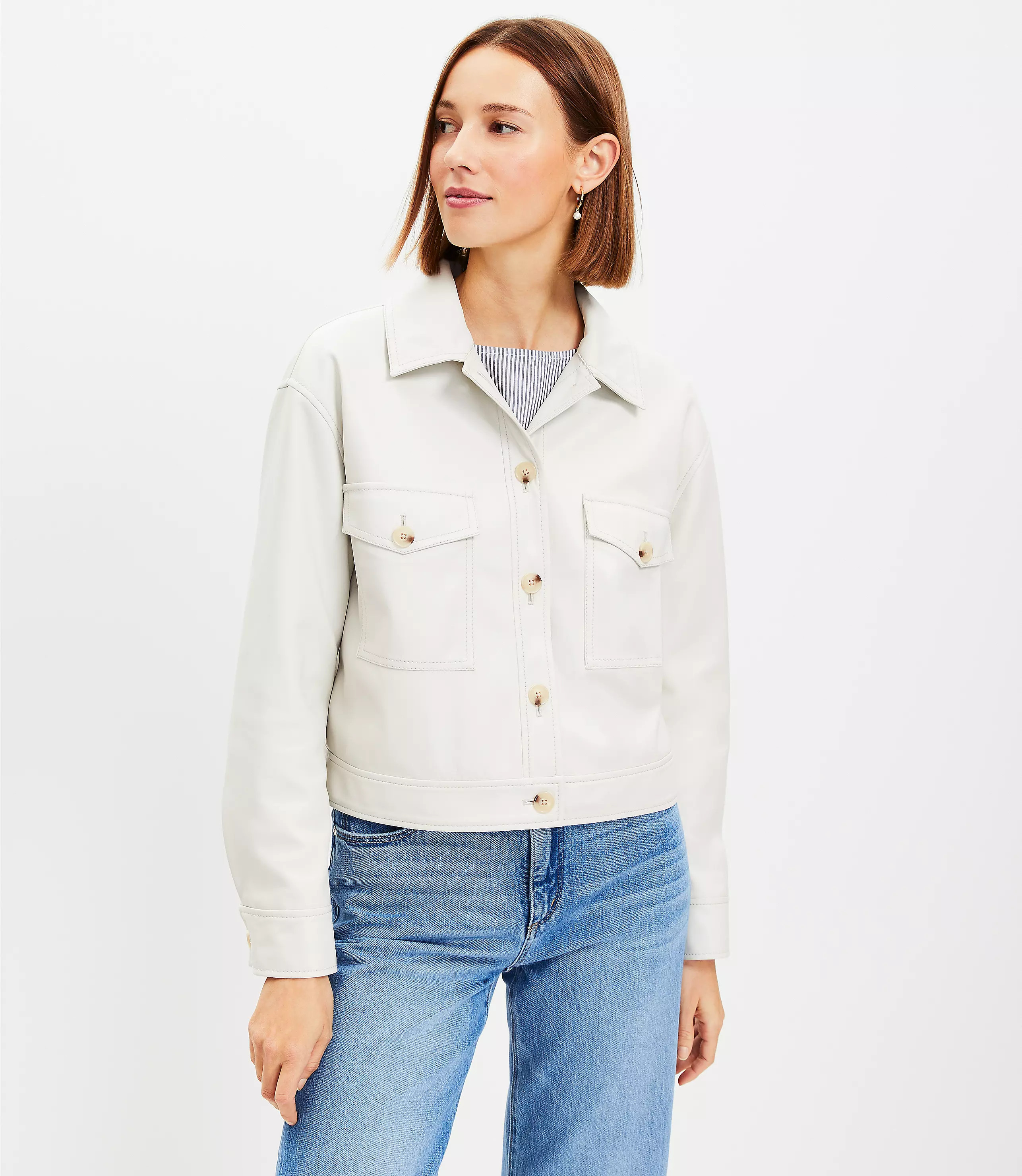 Petite Cropped Faux Leather Shirt Jacket | LOFT