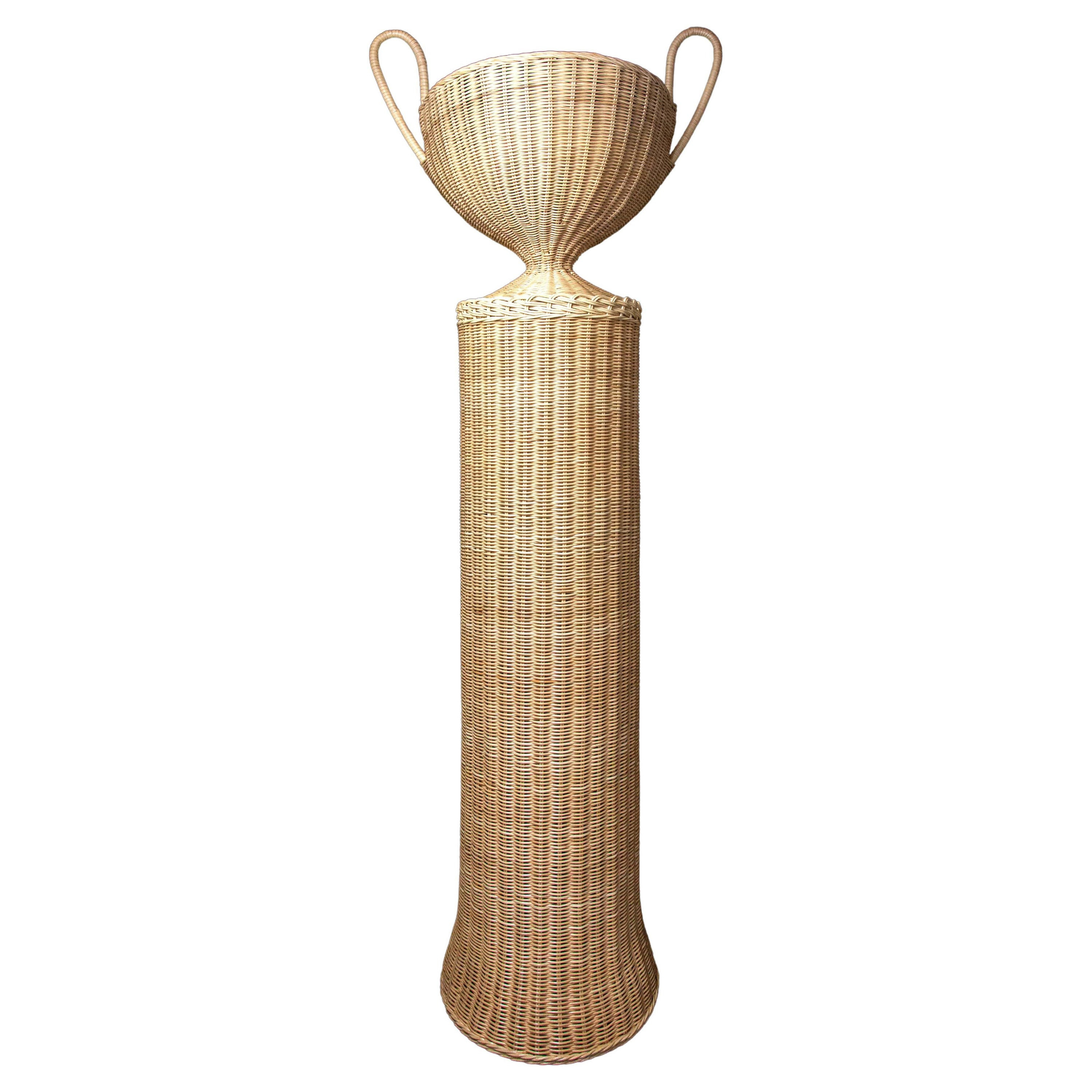 Creel and Gow Marco Wicker Pedestal with Urn | 1stDibs