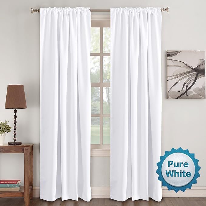 Window Treatment Curtains Insulated Thermal White Curtains Blackout Back tab/Rod- Pocket Room Dar... | Amazon (US)