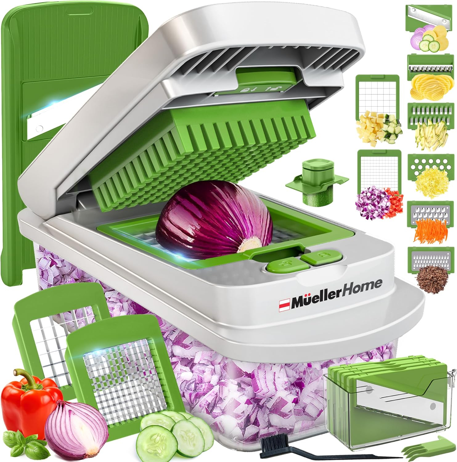 MUELLER HOME Pro-Series 10-in-1 Vegetable Chopper, 8 Blade Onion Mincer | Amazon (US)