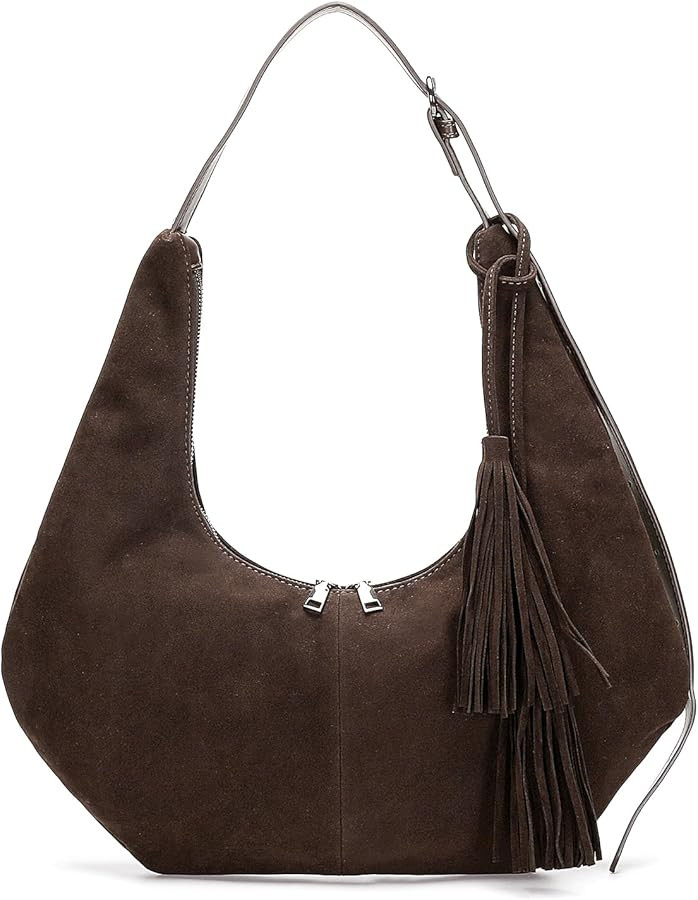 Herald Tassel Suede Hobo Shoulder Bag for Women, Retro Slouchy Crescent Crossbody Purse Handbag w... | Amazon (US)