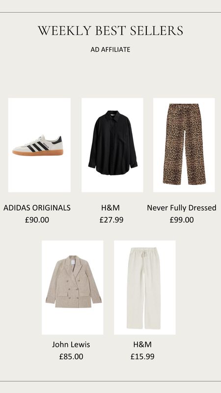 Weekly Best Sellers! 

Summer Style, Spring Summer Outfit Inspiration, Wardrobe Staples, Linen Trousers, Black Shirt, Leopard Print Trousers, Check Blazer, Adidas Trainers 

#LTKuk #LTKeurope #LTKsummer