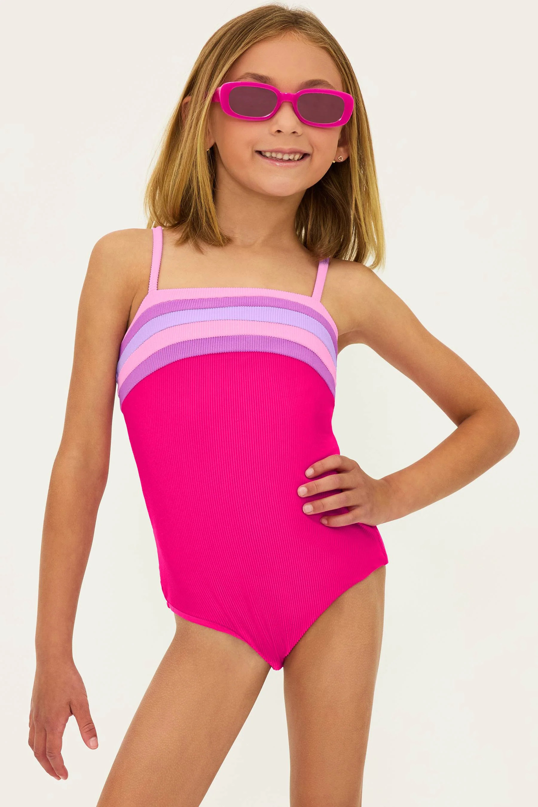 Little Jessa One Piece Raspberry Colorblock | Girls Swimsuits | Beach Riot | Beach Riot