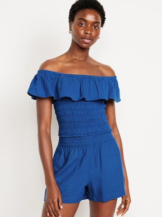 Off-the-Shoulder Crinkle Gauze Cropped Top | Old Navy (US)