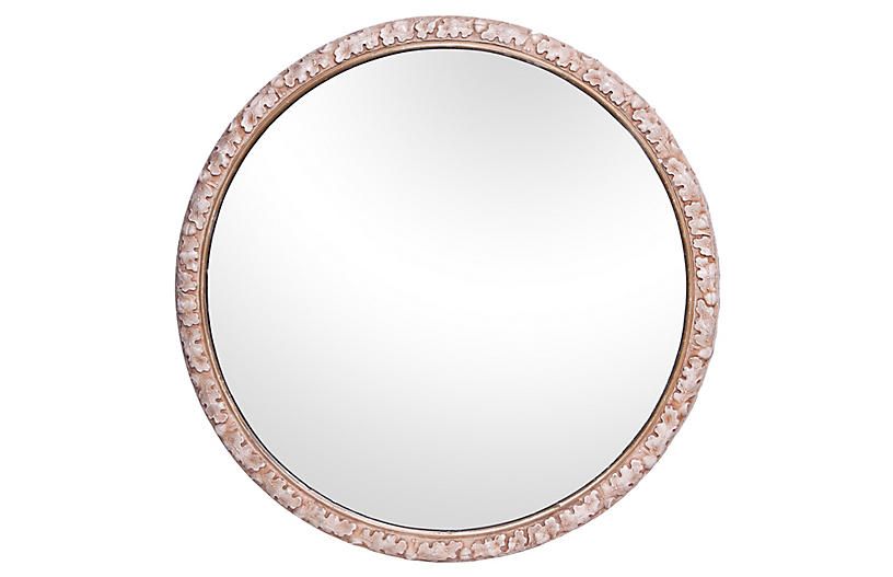 Round Mirror with Oak Leaf & Acorns - Fleur de Lex Antiques - ivory/light brown/clear | One Kings Lane