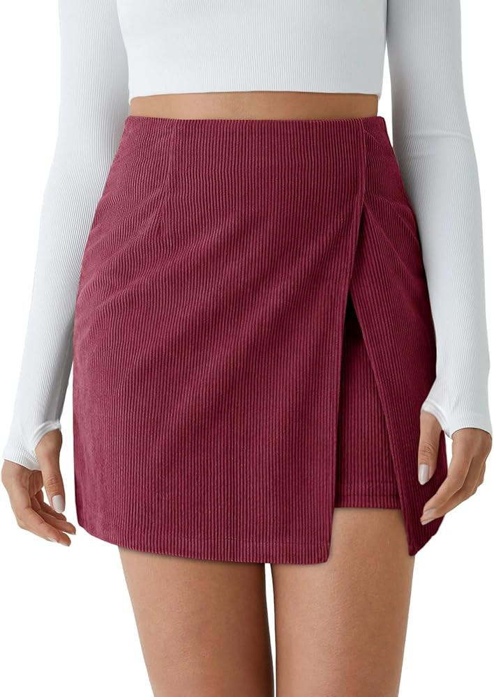 Cicy Bell Womens Corduroy Mini Skirt Casual High Waisted Side Slit A-line Bodycon Work Fall Short... | Amazon (US)