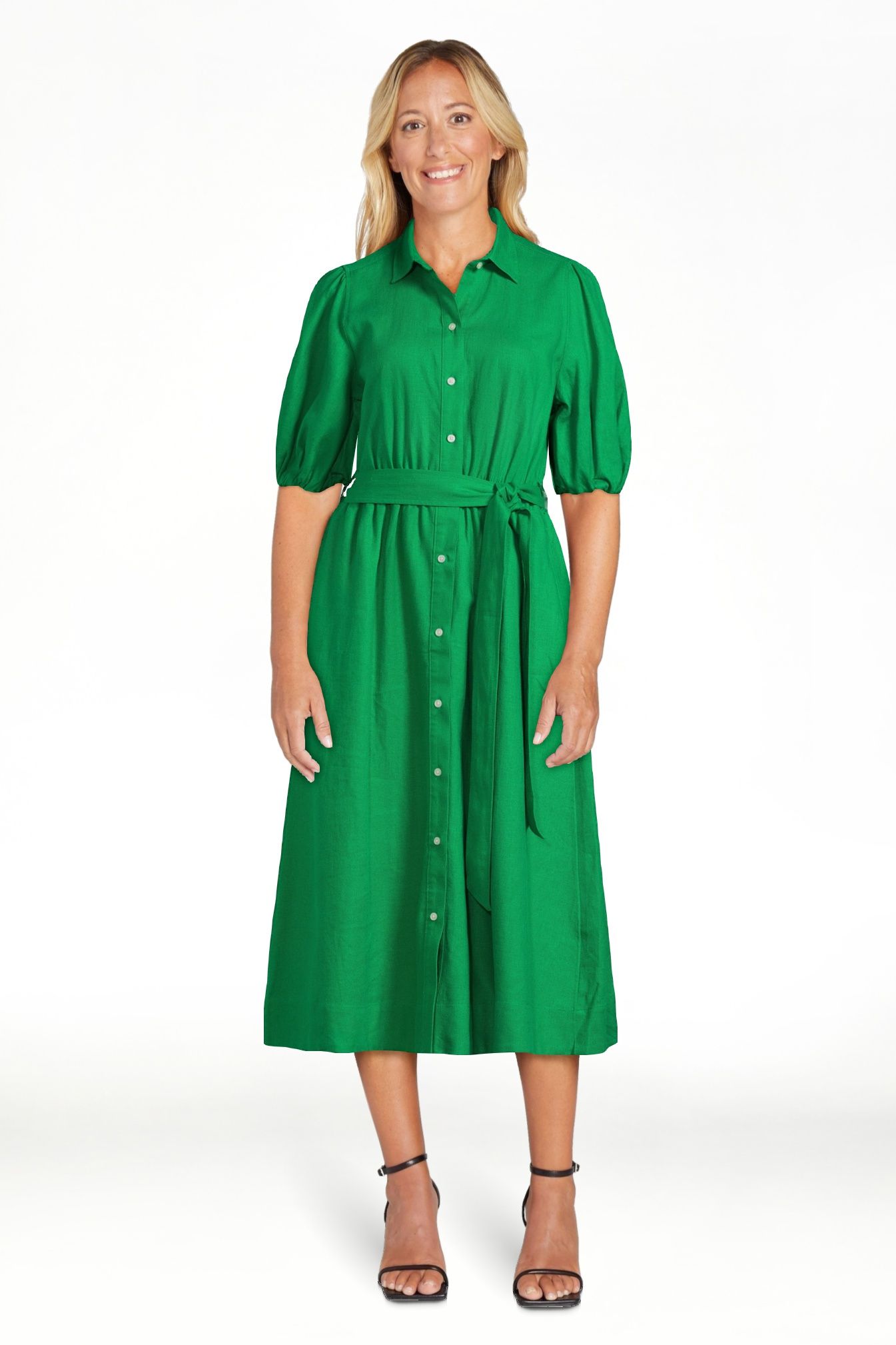 Free Assembly Women’s Midi Shirtdress with Puff Sleeves, Sizes XS-XXL | Walmart (US)