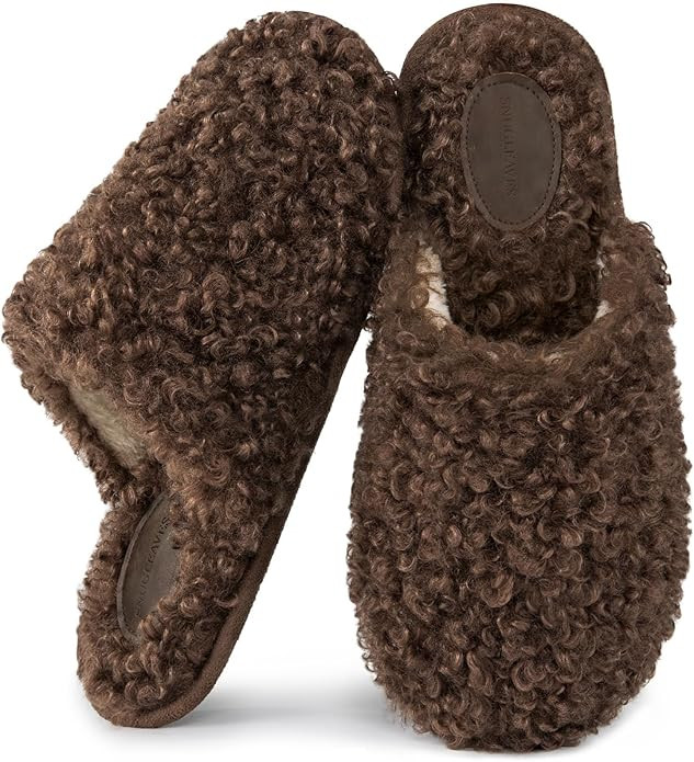 Snug Leaves Women's Scuff Slippers Furry Cute Curly Faux Wool Slip-on Indoor Memory Foam House Sh... | Amazon (US)