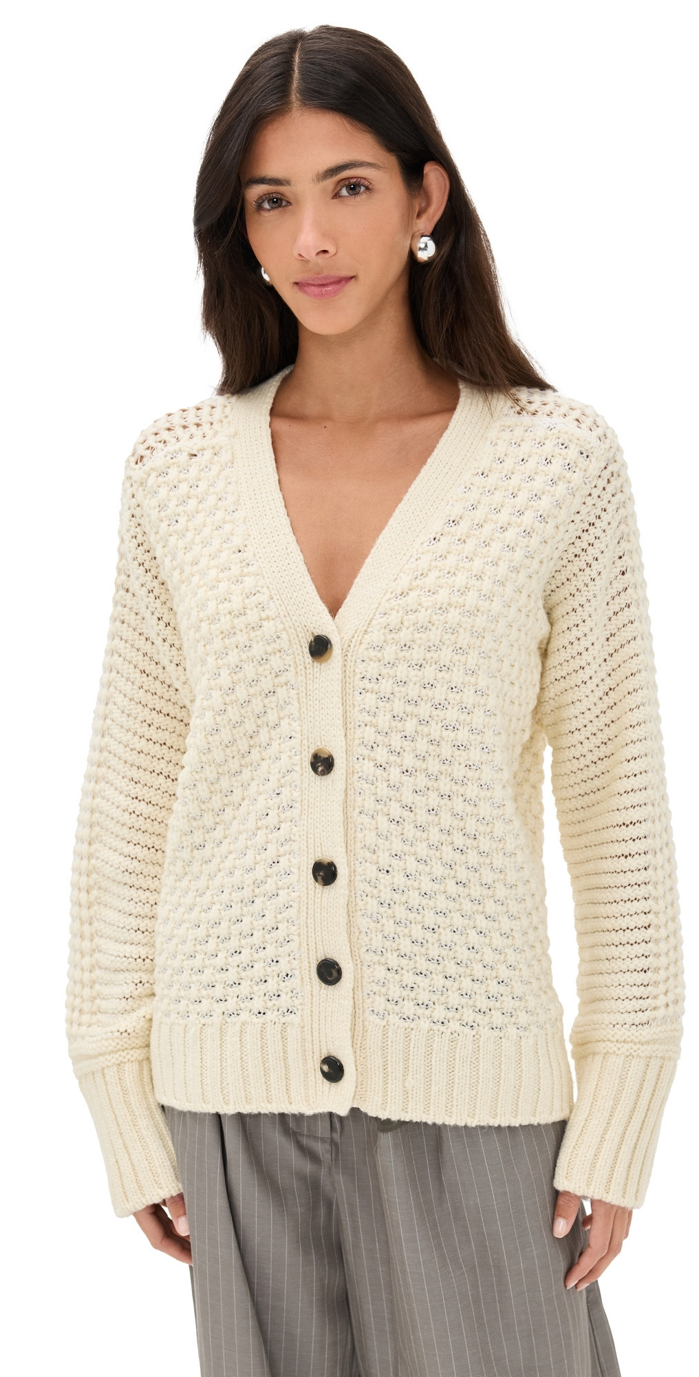 La Ligne Textured Stitch Cardigan Cream/White S | Shopbop