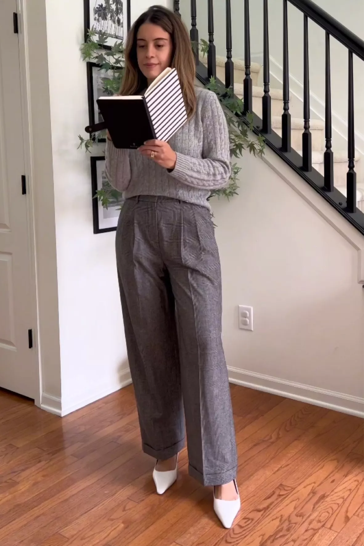 Wide leg wool-flannel suit trousers