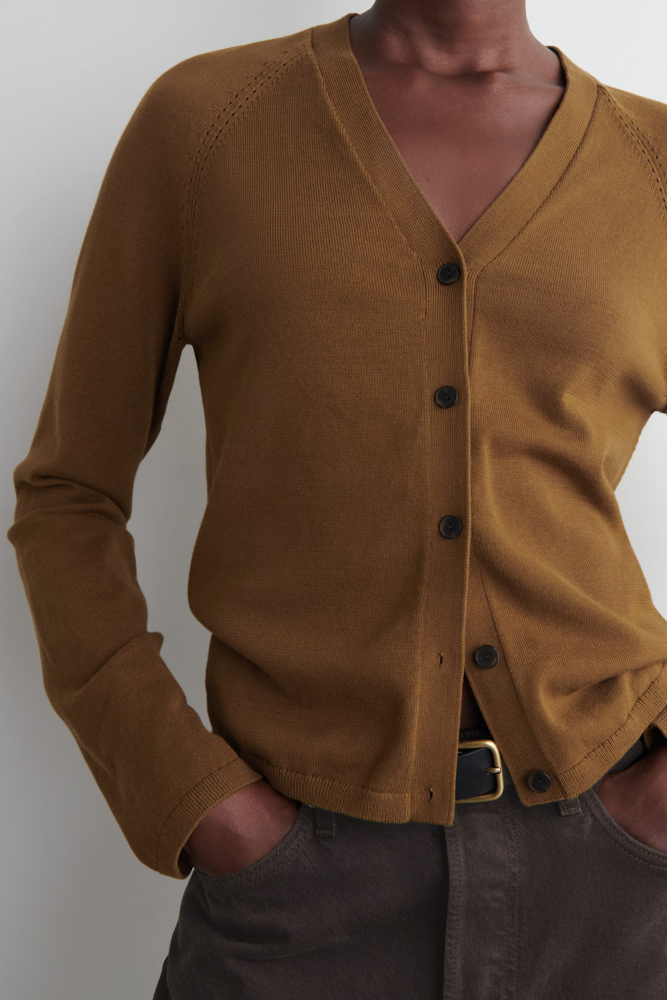 KNITTED COTTON V-NECK CARDIGAN - BROWN | COS US | COS (EU)