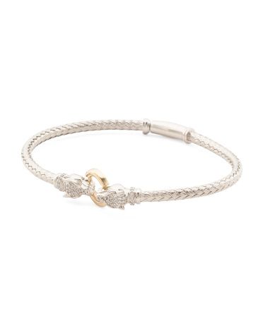 Made In Italy Sterling Silver 14kt Gold Plated Panther Head Bracelet | TJ Maxx