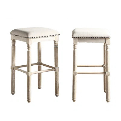 Wood Upholstered Tan Bar Seat, 2 - Rustic Chic Look Stool Of Appeal | Wayfair North America