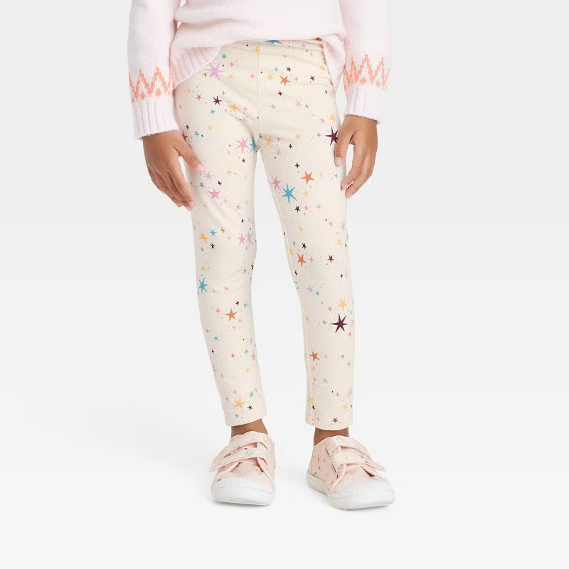 Toddler Girls' Star Leggings - Cat & Jack™ Cream | Target