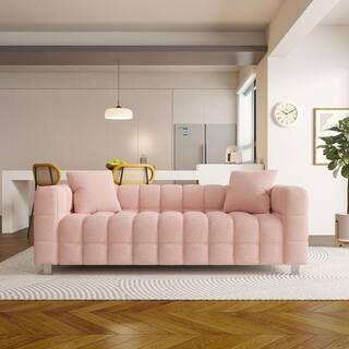 Z-joyee 80 in. Wide Square Arm Fabric Modern Rectangle Sofa in Pink LJP-W22322312 - The Home Depo... | The Home Depot