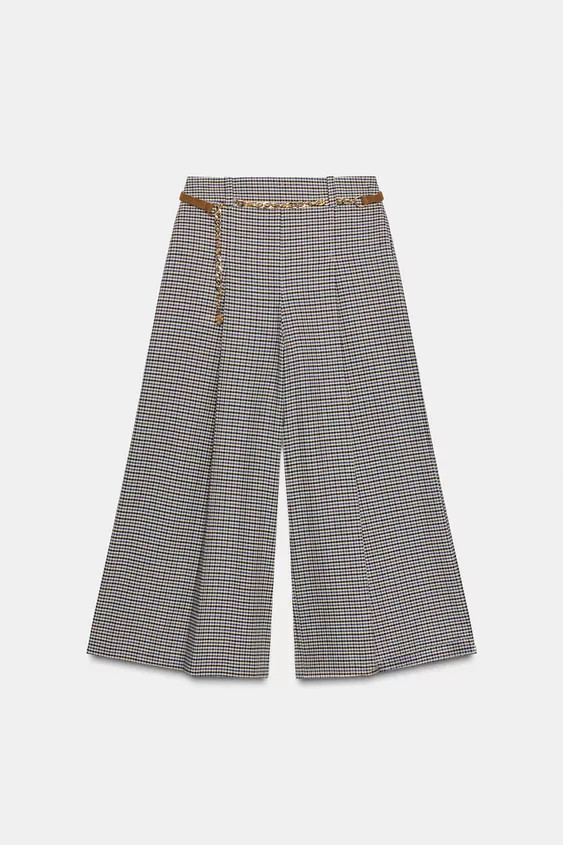 LONG HOUNDSTOOTH SHORTS WITH CHAIN BELT | Zara US