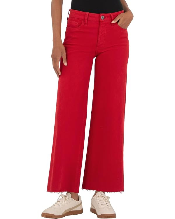 Allimy Women's High Waisted Straight Ankle Wide Leg Ripped Jeans Frayed Hem Stretchy Capri Denim ... | Amazon (US)