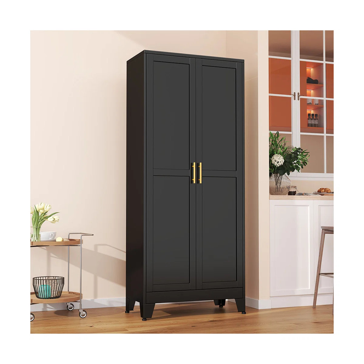 Winston Porter 74.8'' Tall Steel Pantry Cabinet with 5 Adjustabel Shelves for Kitchen and Home Of... | Wayfair North America