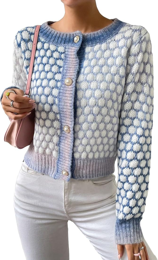 Floerns Women's Ombre Marled Knitwear Long Sleeve Button Front Cardigan | Amazon (US)